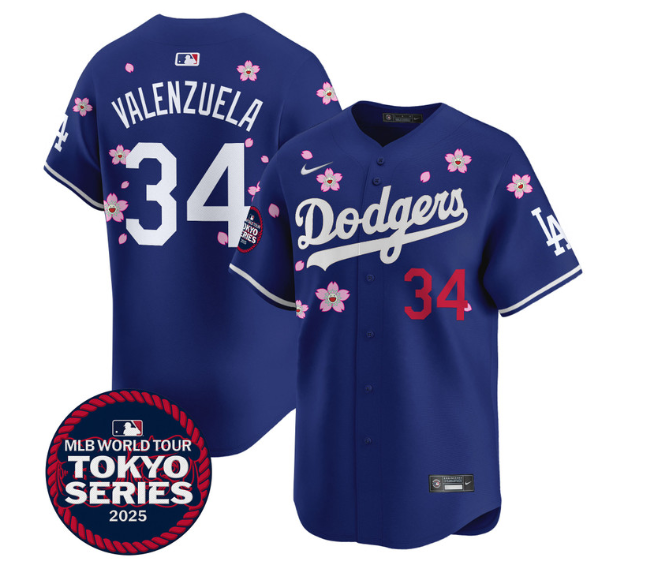 Men's Dodgers Tokyo Series 2025 Vapor Premier Limited Jersey - Stitched Royal Fernando Valenzuela 34