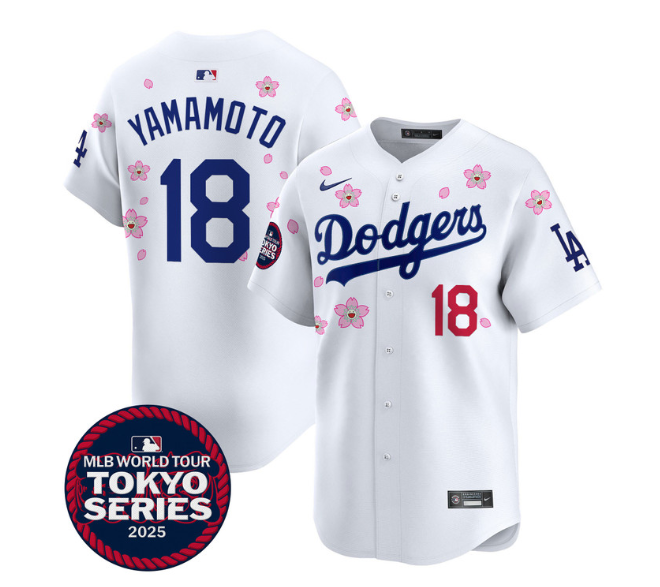 Men's Dodgers Tokyo Series 2025 Vapor Premier Limited Jersey - Stitched WHITE  Yamamoto 18
