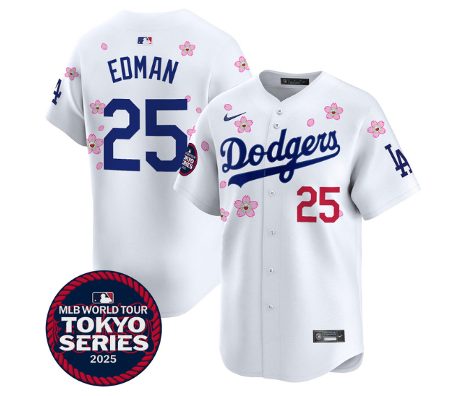 Men's Dodgers Tokyo Series 2025 Vapor Premier Limited Jersey - Stitched WHITE Tommy Edman 25