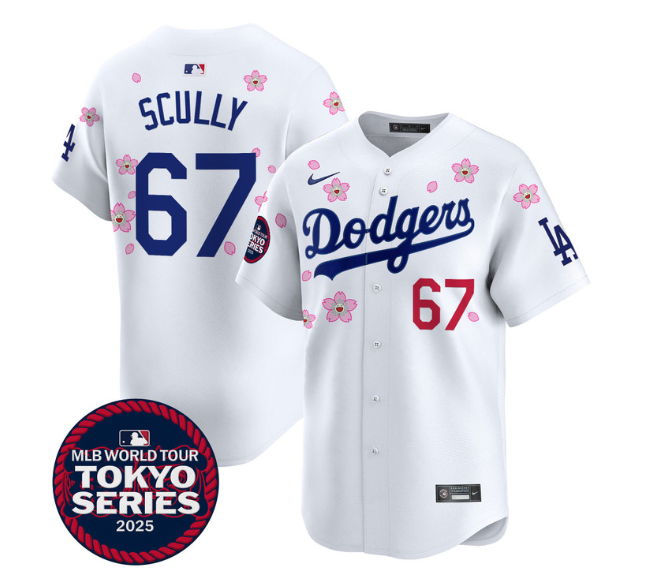Men's Dodgers Tokyo Series 2025 Vapor Premier Limited Jersey - Stitched WHITE Vin Scully 67