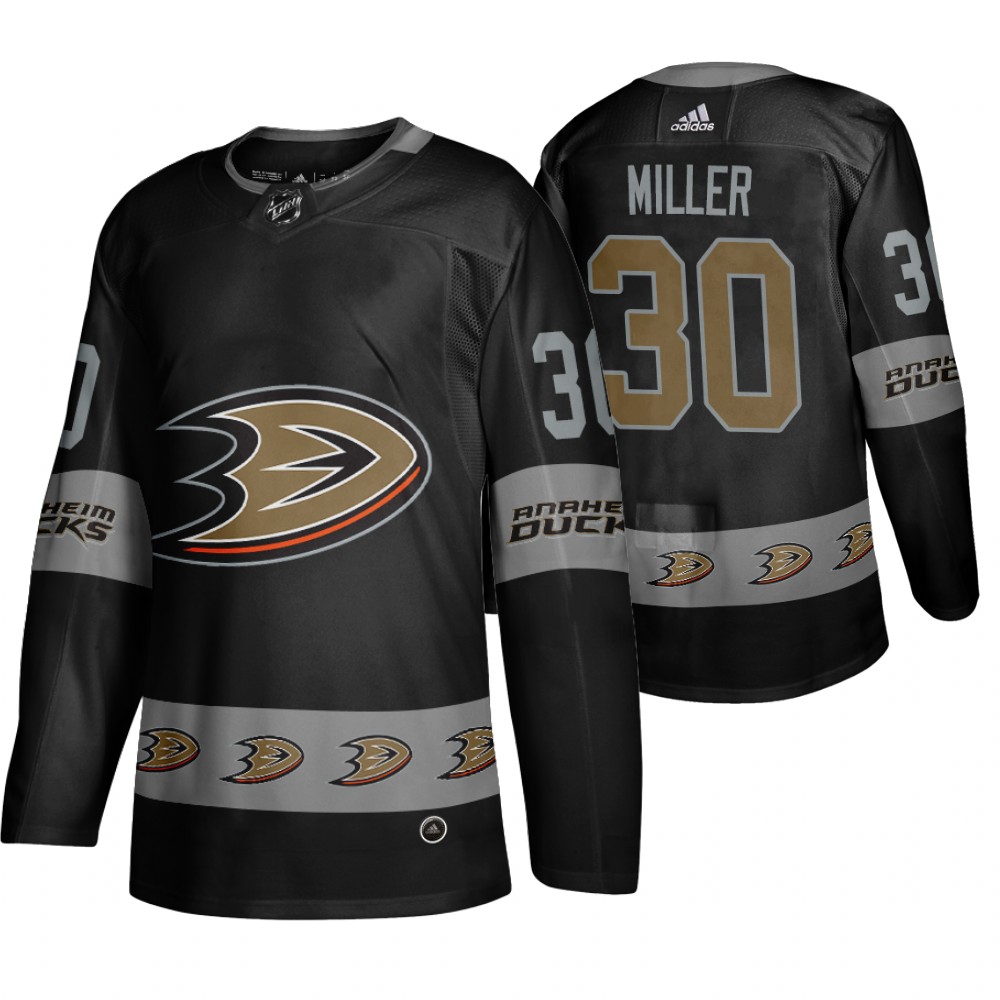 Men's Ducks #30 Ryan Miller Logo sleeve Breakaway Jersey Black