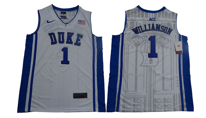 Men's Duke Blue Devils  #1 Zion Williamson Nike White Elite Basketball Jersey