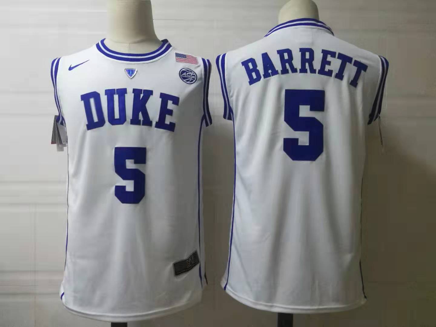 Men's Duke Blue Devils  #5 R. J. Barrett Nike White Round Neck Game Basketball Jersey