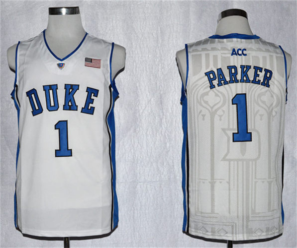 Men's Duke Blue Devils #1 Jabari Parker  ACC Patch NCAA Authentic Basketball Performance Jersey - White