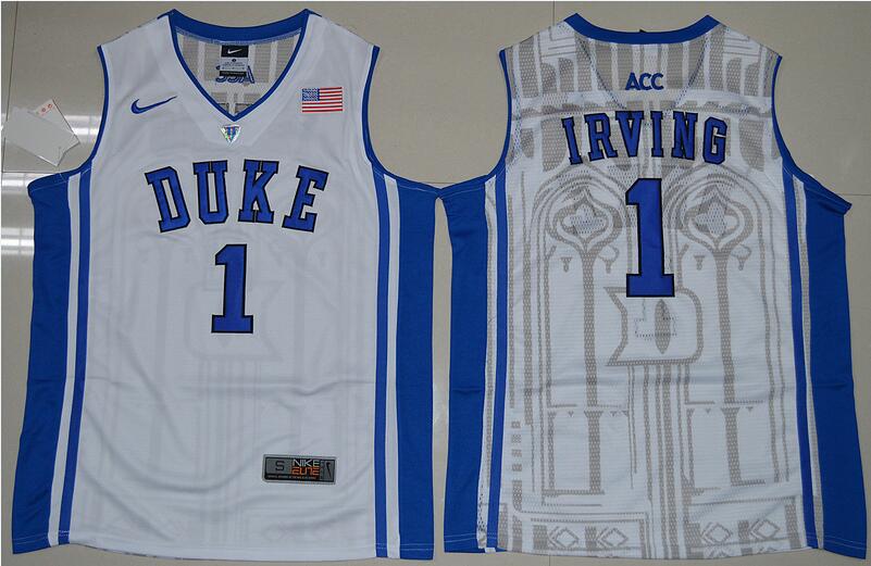 Men's Duke Blue Devils #1 Kyrie Irving V Neck Nike White Elite Basketball Jersey