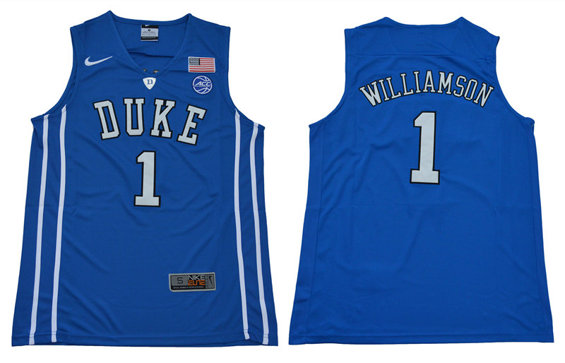 Men's Duke Blue Devils #1 Zion Williamson Nike Blue Limited Basketball Jersey)
