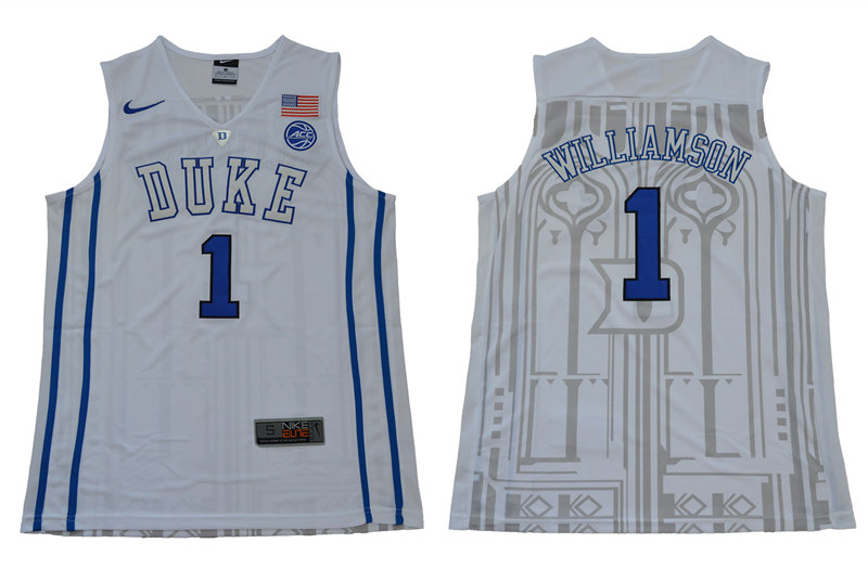 Men's Duke Blue Devils #1 Zion Williamson Nike White Elite Basketball Jersey