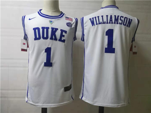 Men's Duke Blue Devils #1 Zion Williamson Nike White Round Neck Game Basketball Jersey