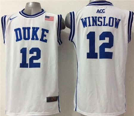 Men's Duke Blue Devils #12 Justise Winslow College Basketball Jerseys -2015 White
