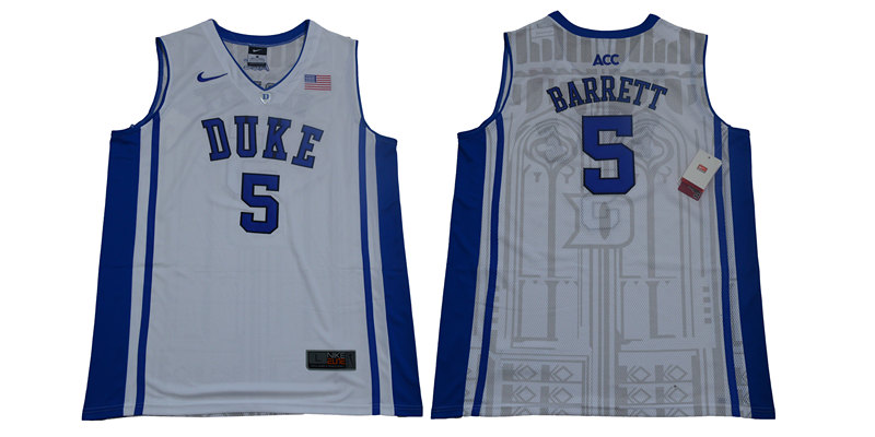 Men's Duke Blue Devils #5 R. J. Barrett Nike White Elite Basketball Jersey