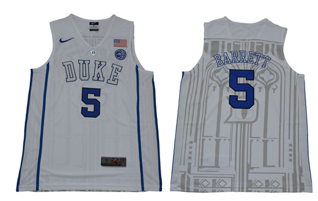 Men's Duke Blue Devils #5 R. J. Barrett Nike White Elite Basketball Jersey1