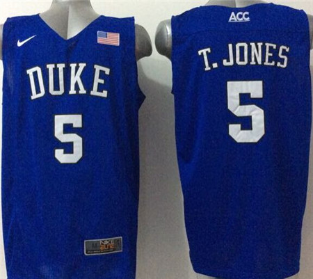 Men's Duke Blue Devils #5 Tyus Jones College Basketball Jerseys -2015 Royal Blue