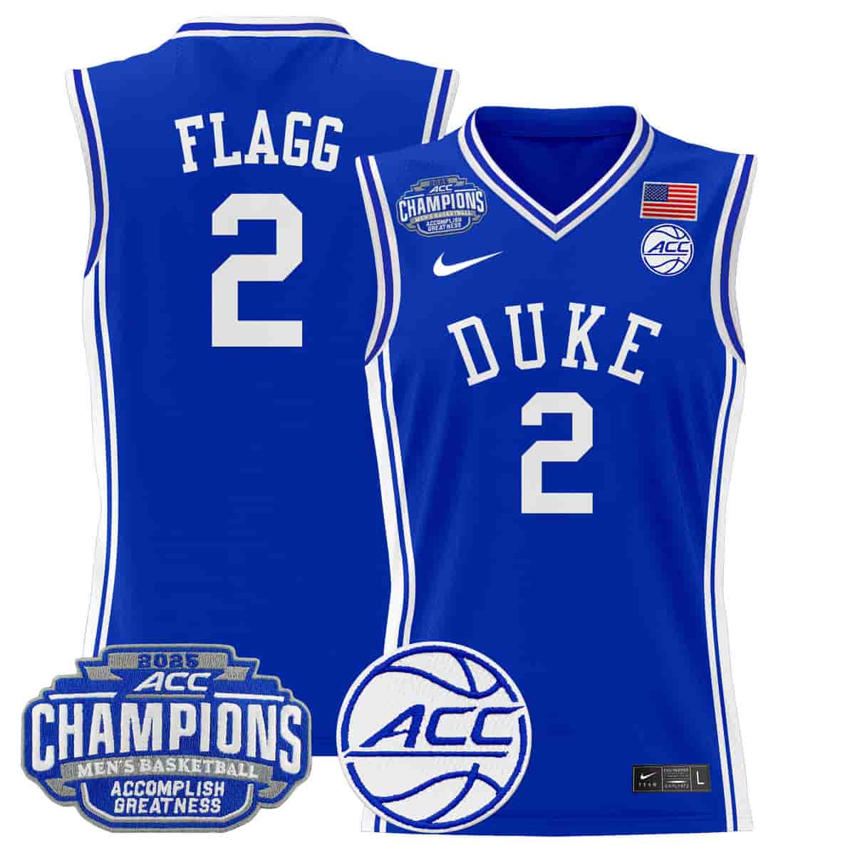 Men's Duke Blue Devils 2025 ACC Conference Tournament Champions Basketball Jersey - All Stitched Royal Cooper Flagg 2