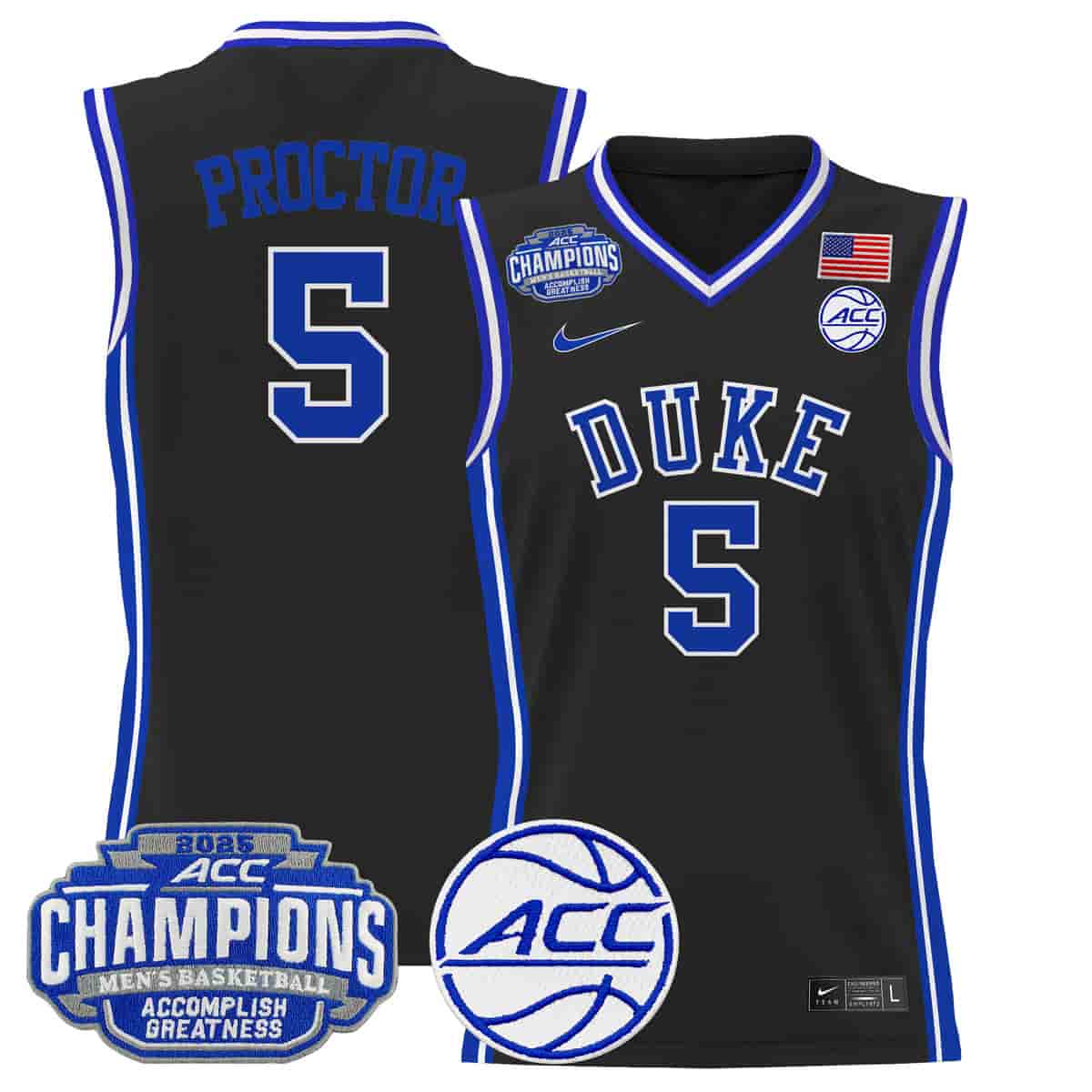 Men's Duke Blue Devils 2025 ACC Conference Tournament Champions Basketball Jersey - All Stitched Tyrese Proctor
