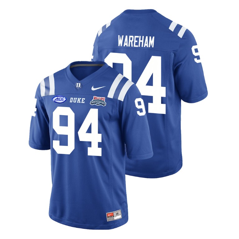 Men's Duke Blue Devils Royal 2018 Independence Bowl Collin Wareham College Football Jersey