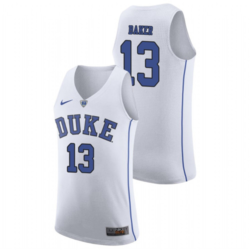 Men's Duke Blue Devils White Joey Baker College Basketball March Madness Jersey