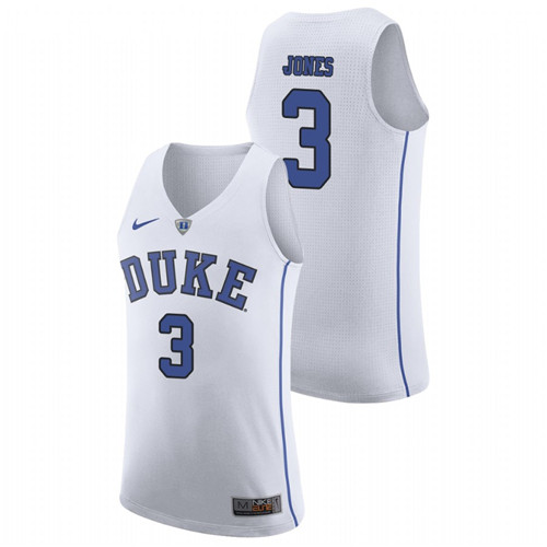 Men's Duke Blue Devils White Tre Jones College Basketball March Madness Jersey