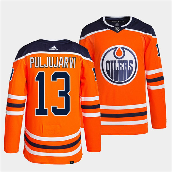 Men's Edmonton Oilers #13 Jesse Puljujarvi adidas Home Orange Jersey Stitched