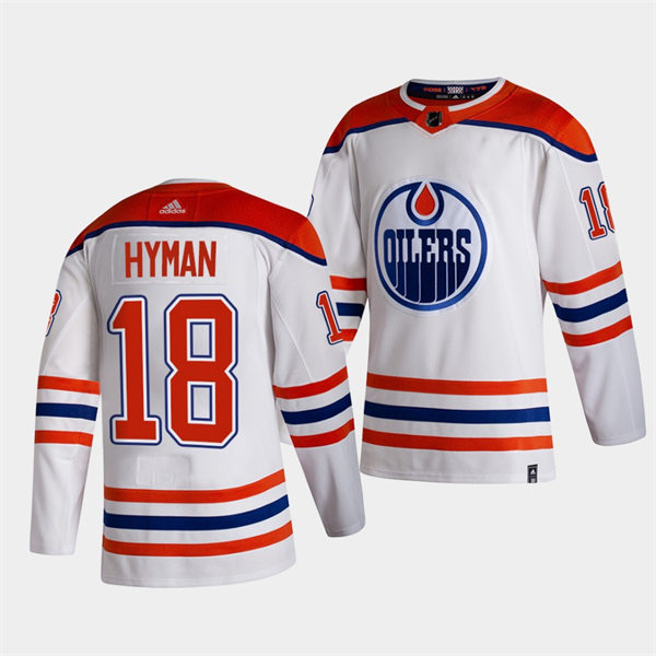 Men's Edmonton Oilers #18 Zach Hyman adidas White 2021 Reverse Retro Jersey Stitched