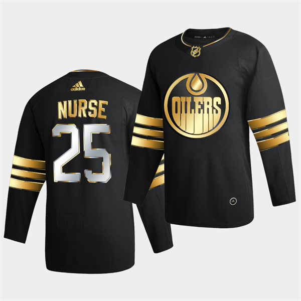 Men's Edmonton Oilers #25 Darnell Nurse Adidas 2021-22 Black Golden Edition Limited Jersey Stitched