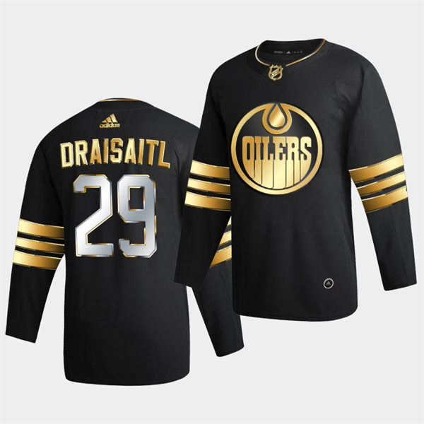 Men's Edmonton Oilers #29 Leon Draisaitl Adidas 2021-22 Black Golden Edition Limited Jersey Stitched