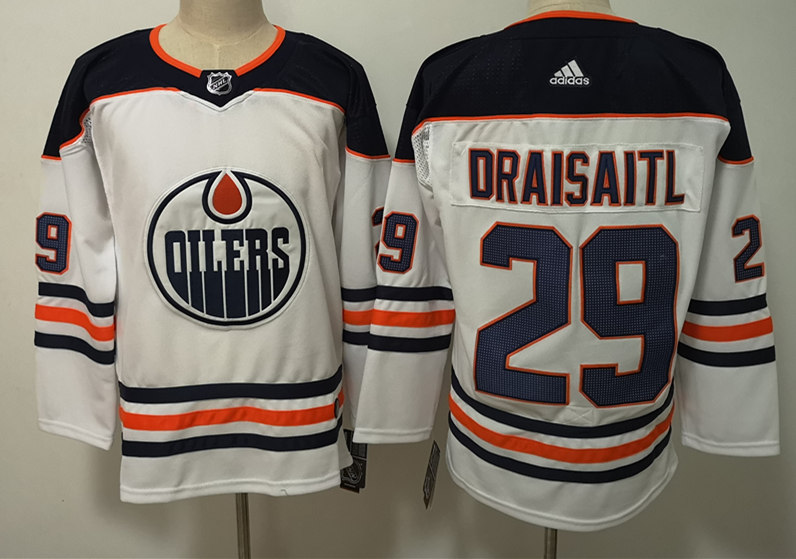 Men's Edmonton Oilers #29 Leon Draisaitl adidas Away White Jersey Stitched