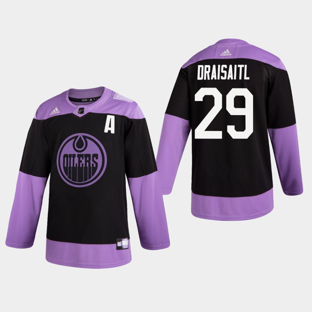 Men's Edmonton Oilers #29 Leon Draisaitl adidas Hockey Fights Cancer Practice Black Jersey Stitched