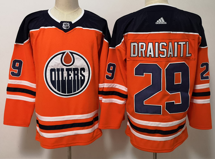 Men's Edmonton Oilers #29 Leon Draisaitl adidas Home Orange Jersey Stitched