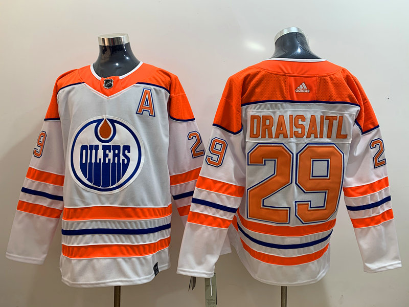 Men's Edmonton Oilers #29 Leon Draisaitl adidas White 2021 Season Reverse Retro Jersey Stitched
