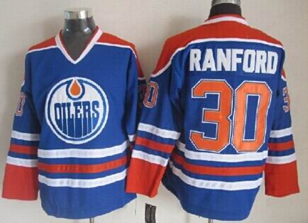 Men's Edmonton Oilers #30 Bill Ranford Royal Blue Throwback CCM Jersey Stitched