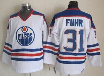 Men's Edmonton Oilers #31 Grant Fuhr White Throwback CCM Jersey Stitched
