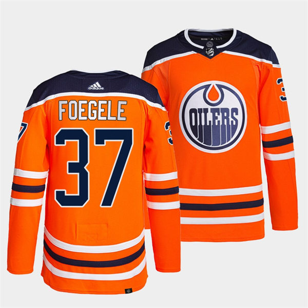 Men's Edmonton Oilers #37 Warren Foegele adidas Home Orange Jersey Stitched