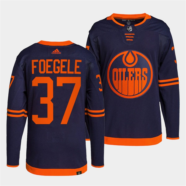 Men's Edmonton Oilers #37 Warren Foegele adidas Navy Alternate Jersey Stitched