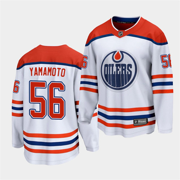 Men's Edmonton Oilers #56 Kailer Yamamoto adidas White 2021 Reverse Retro Jersey Stitched