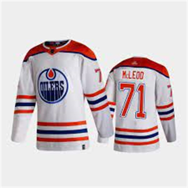 Men's Edmonton Oilers #71 Ryan McLeod adidas White 2021 Reverse Retro Jersey Stitched