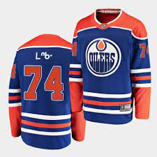 Men's Edmonton Oilers #74 Ethan Bear Cree syllabics Name Royal Adidas Authentic Player Alternate Jersey Stitched