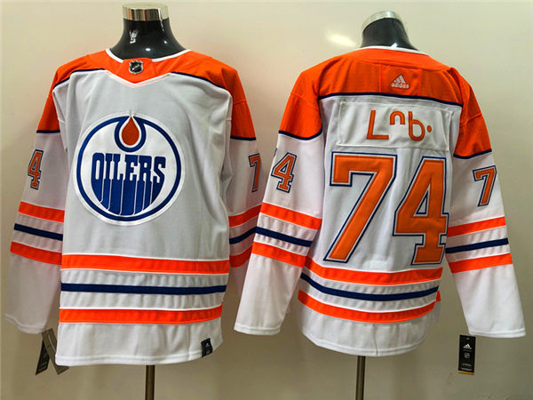 Men's Edmonton Oilers #74 Ethan Bear Cree syllabics Name adidas 2021 Season Reverse Retro Edition White Stitched