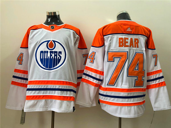 Men's Edmonton Oilers #74 Ethan Bear adidas 2021 Season Reverse Retro Edition White Jersey Stitched