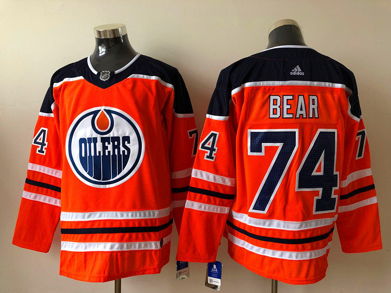 Men's Edmonton Oilers #74 Ethan Bear adidas Home Orange Jersey Stitched