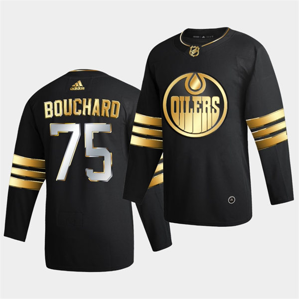 Men's Edmonton Oilers #75 Evan Bouchard Adidas 2021-22 Black Golden Edition Limited Jersey Stitched