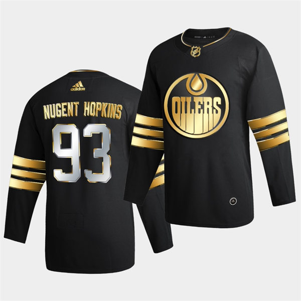 Men's Edmonton Oilers #93 Ryan Nugent-Hopkins Adidas 2021-22 Black Golden Edition Limited Jersey Stitched