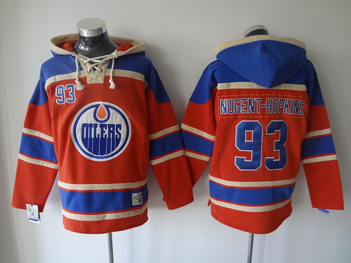 Men's Edmonton Oilers #93 Ryan Nugent-Hopkins Old Time Hockey 2015 Orange Hoodie Stitched