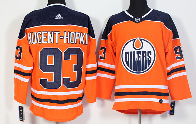 Men's Edmonton Oilers #93 Ryan Nugent-Hopkins adidas Home Orange Jersey Stitched