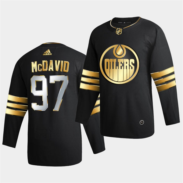 Men's Edmonton Oilers #97 Connor McDavid Adidas 2021-22 Black Golden Edition Limited Jersey Stitched