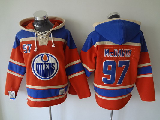 Men's Edmonton Oilers #97 Connor McDavid Old Time Hockey 2015 Orange Hoodie Stitched