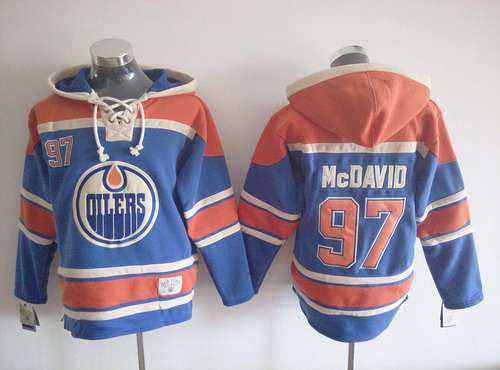 Men's Edmonton Oilers #97 Connor McDavid Old Time Hockey Royal Blue Hoodie Stitched