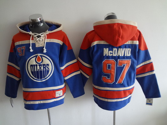 Men's Edmonton Oilers #97 Connor McDavid Old Time Hockey Royal Blue Hoodie Stitched