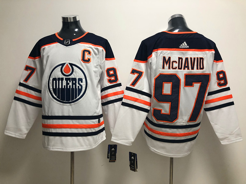 Men's Edmonton Oilers #97 Connor McDavid adidas Away White Jersey Stitched