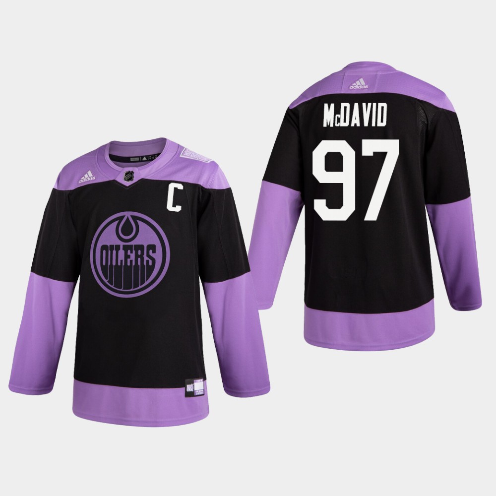 Men's Edmonton Oilers #97 Connor McDavid adidas Hockey Fights Cancer Practice Black Jersey Stitched