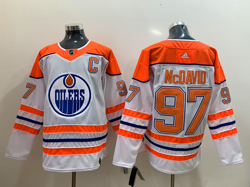 Men's Edmonton Oilers #97 Connor McDavid adidas White 2021 Season Reverse Retro Jersey Stitched